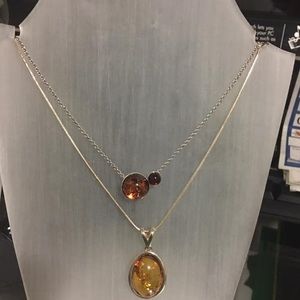 925 silver necklace amber stone
